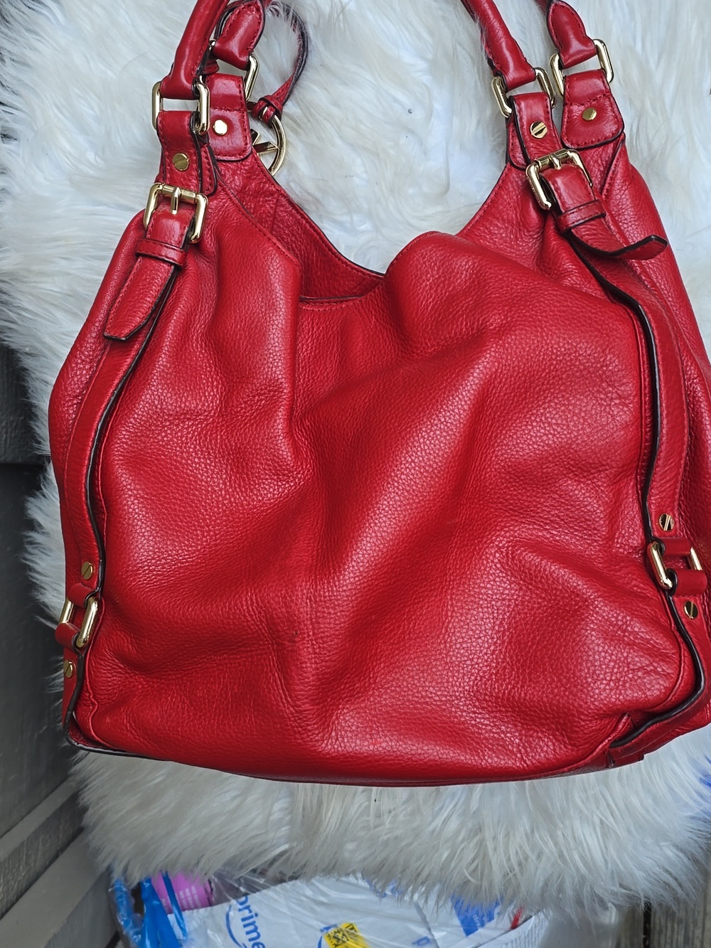 Michael Kors Red Leather Bedford Bowling Satchel Shoulder Handbag - Picture 6 of 14